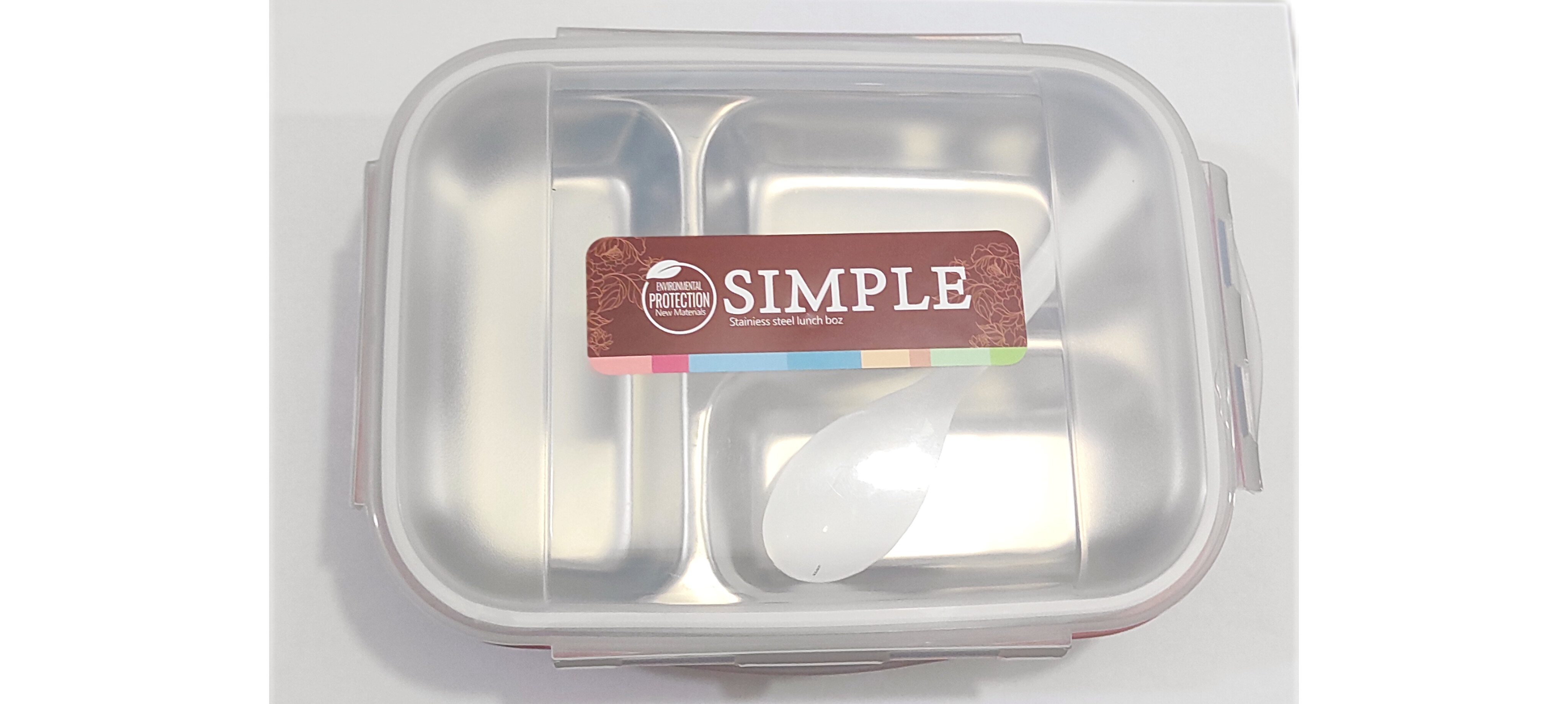 ظرف غذا SIMPLE-Lnch box استیل مدل سه خانه با قاشق